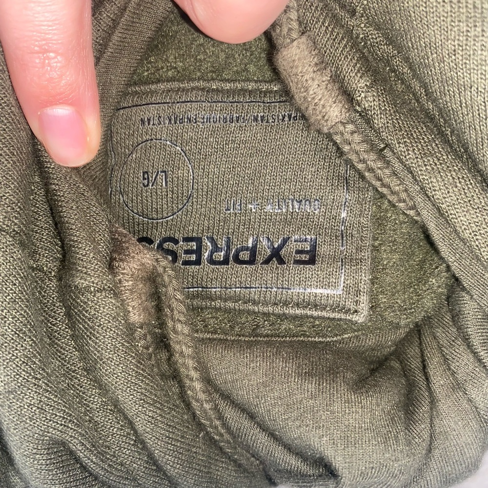 Four HOODIES green, blue, and gray express hoodies